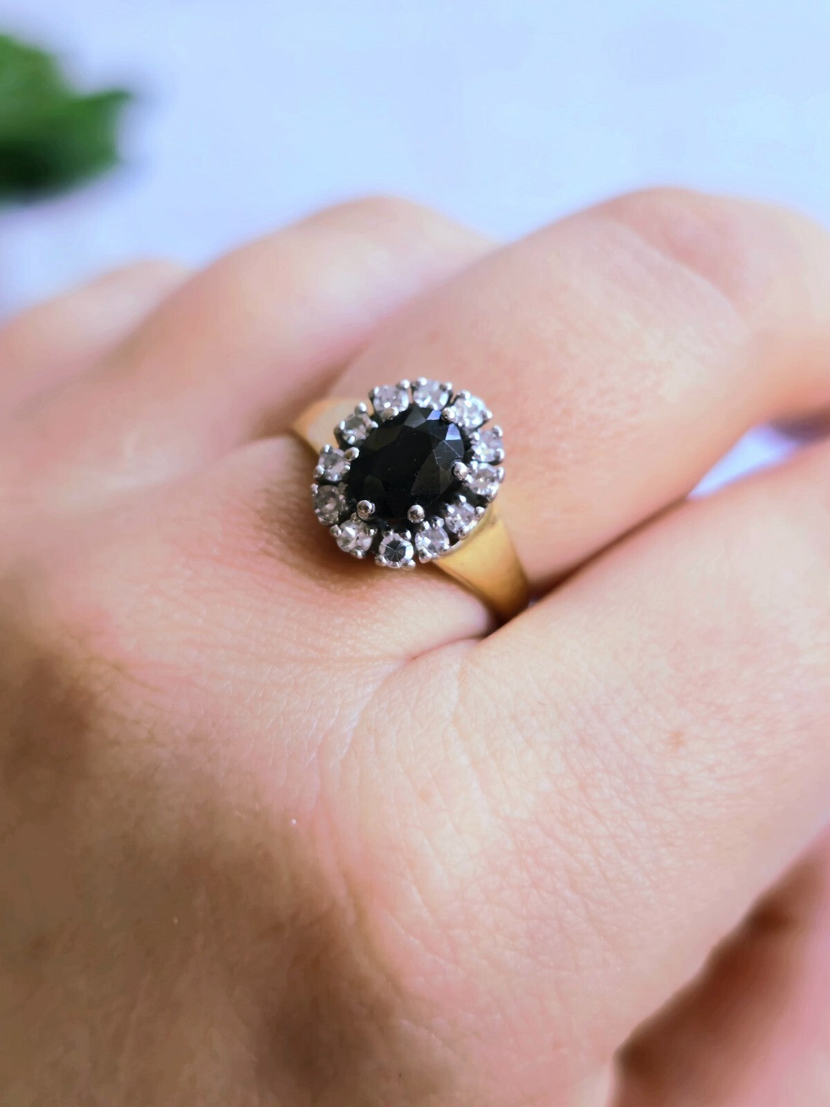 18ct Yellow Gold Sapphire/Diamond Ring Engagement Cocktail Diana Style size P+