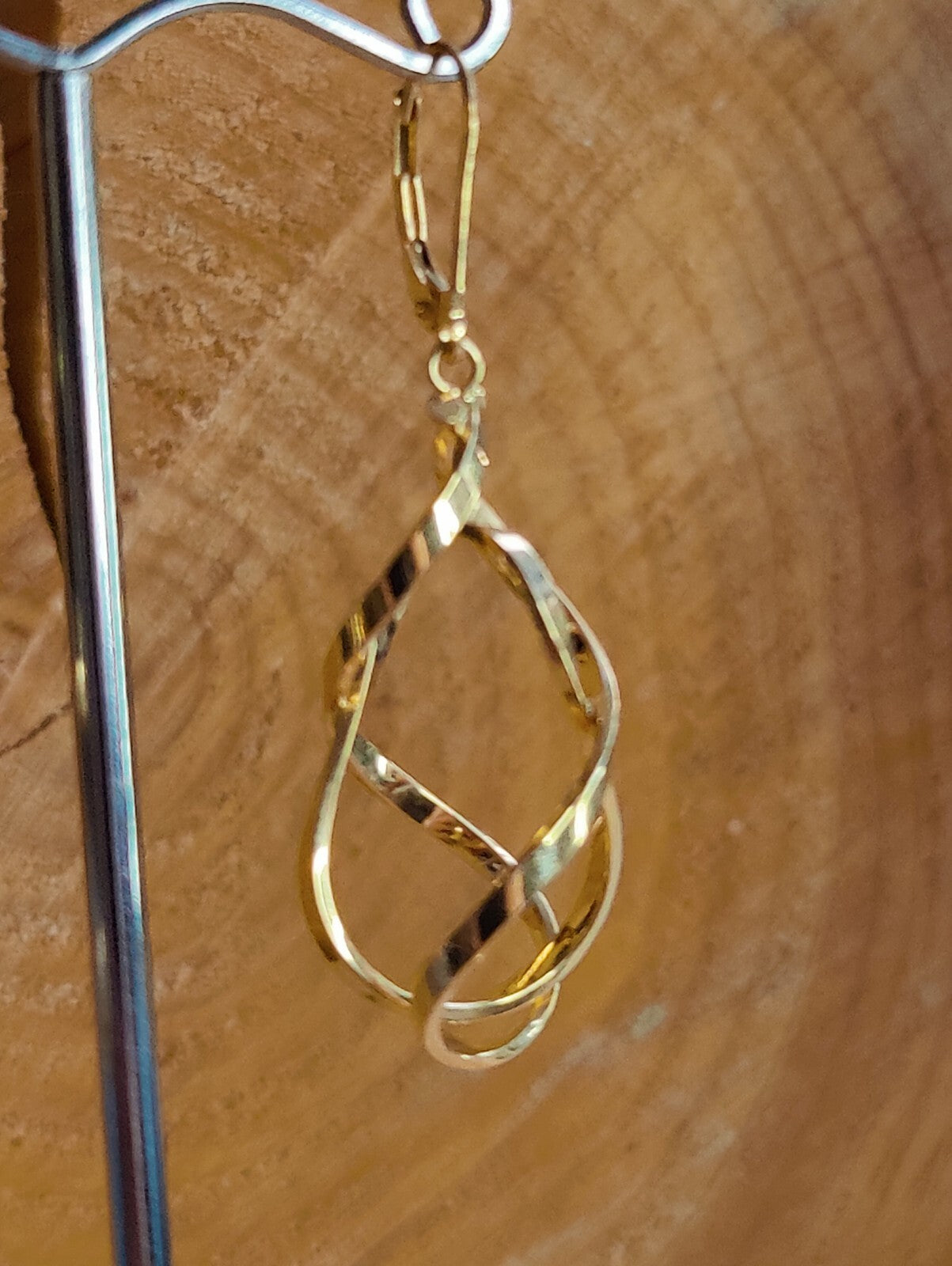 Solid 2.8g 9ct Yellow Gold Double Twist Drop Earrings Leverback Clasp Hallmarked