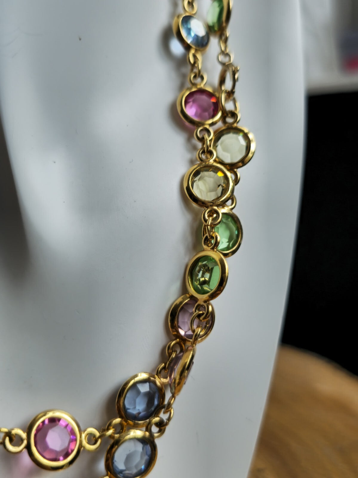 Lovely Gold Tone Bezel Set Austrian Crystal 31 Inch Necklace Multicolour