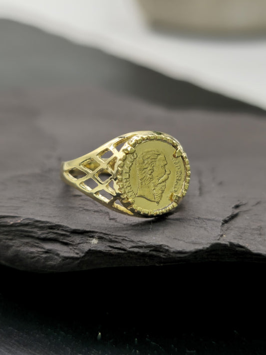 New 9ct Yellow Gold Signet Small Coin-Looking Like Ring size R Pinky Finger 12m