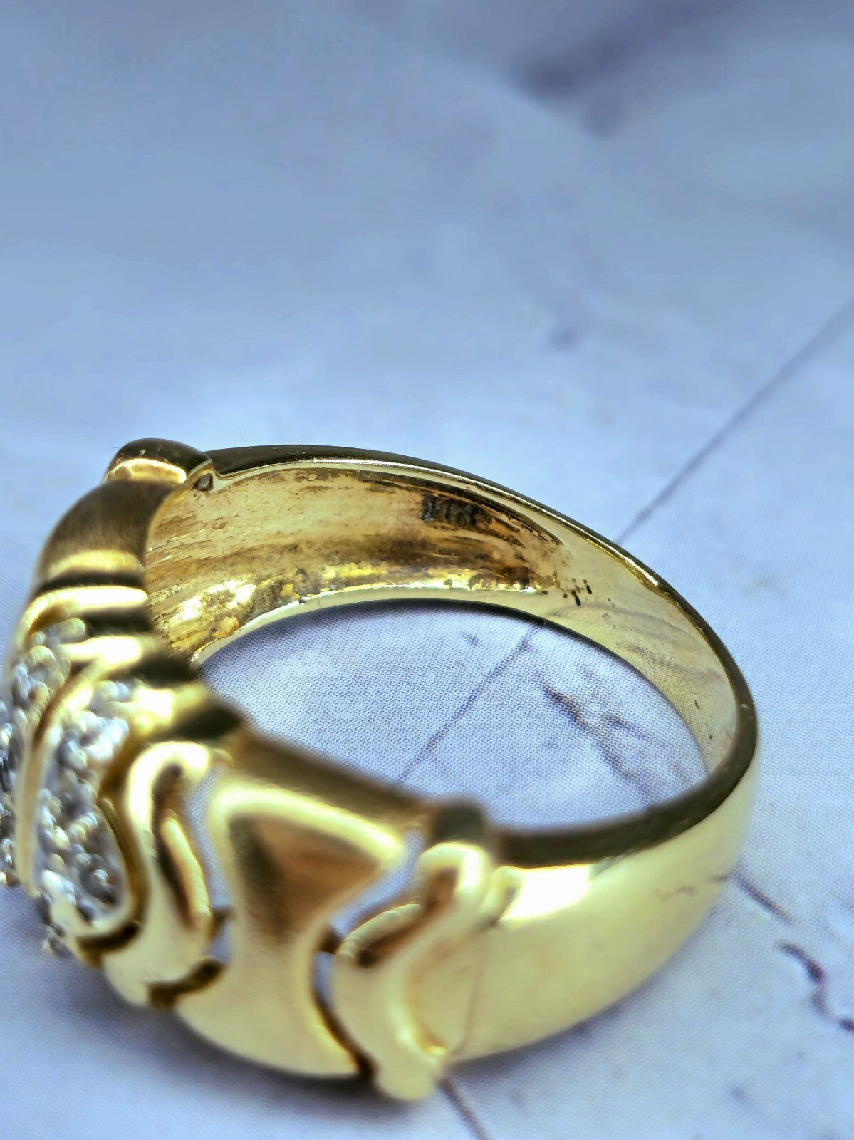 Solid 14k Yellow Gold Jewellery Set of Diamond Ring and Earrings Omega Clasp Mat