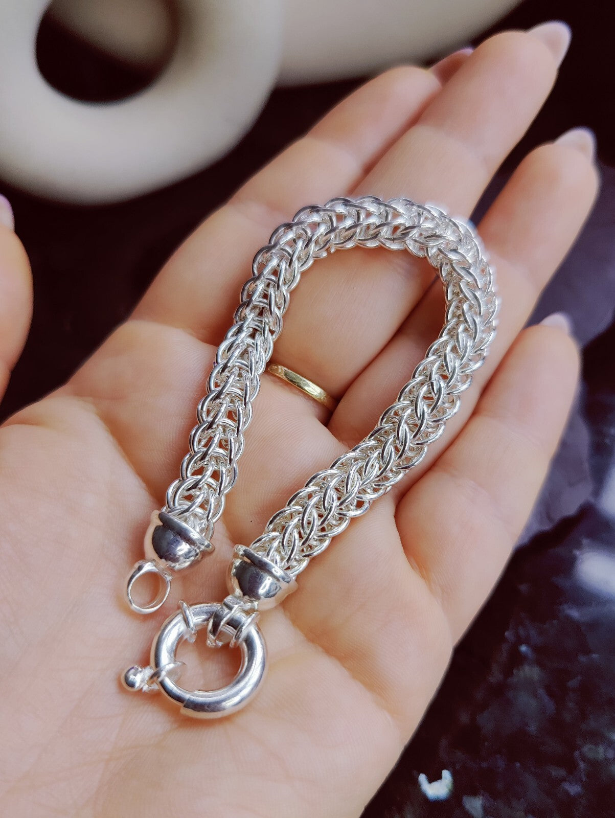 925 Sterling Silver Chunky Heavy Chain Persian Wave Bracelet 7mm 30g 18cm