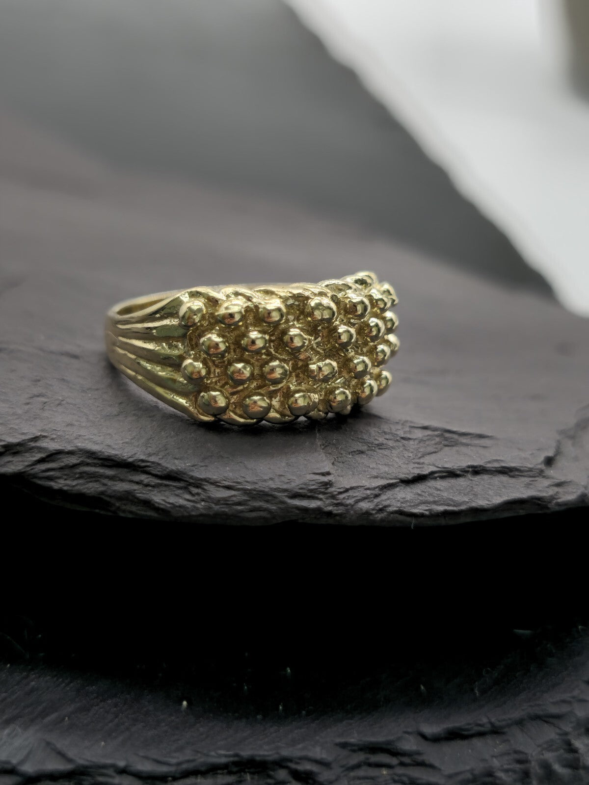 New Solid 9ct Yellow Gold Men's Signet Keeper Ring size: S+ Hallmarked Four Row
