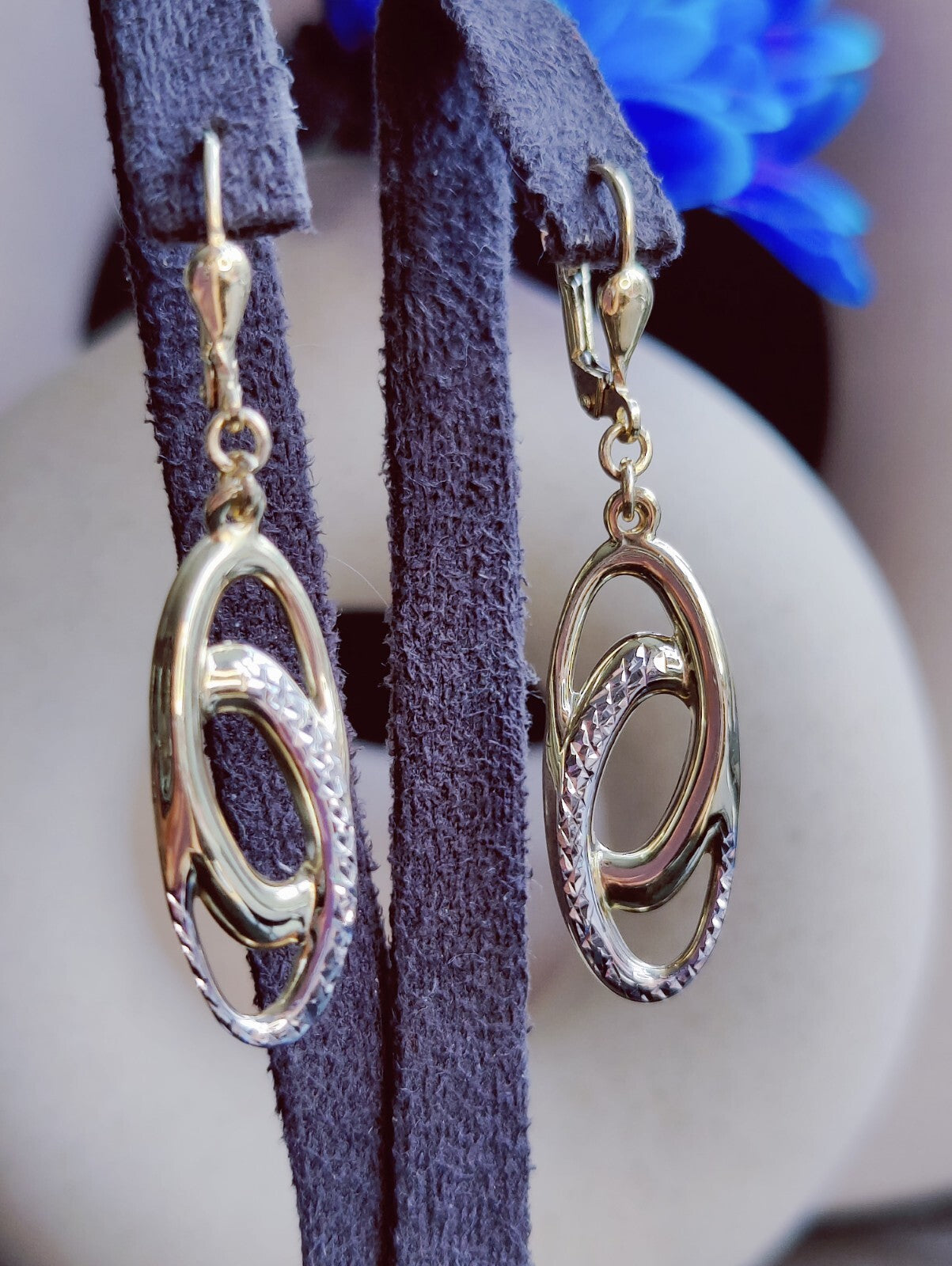 NEW 9ct Solid Yellow/White Gold Drop Dangling Earrings Leverclasp 40mm Long