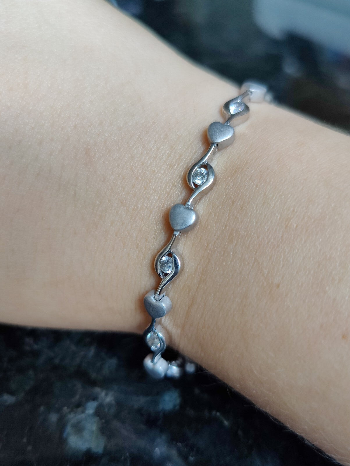 SILVER 925 CZ STONES FANCY DESIGN HEARTS MATT FINISH BRACELET HALLMARKED