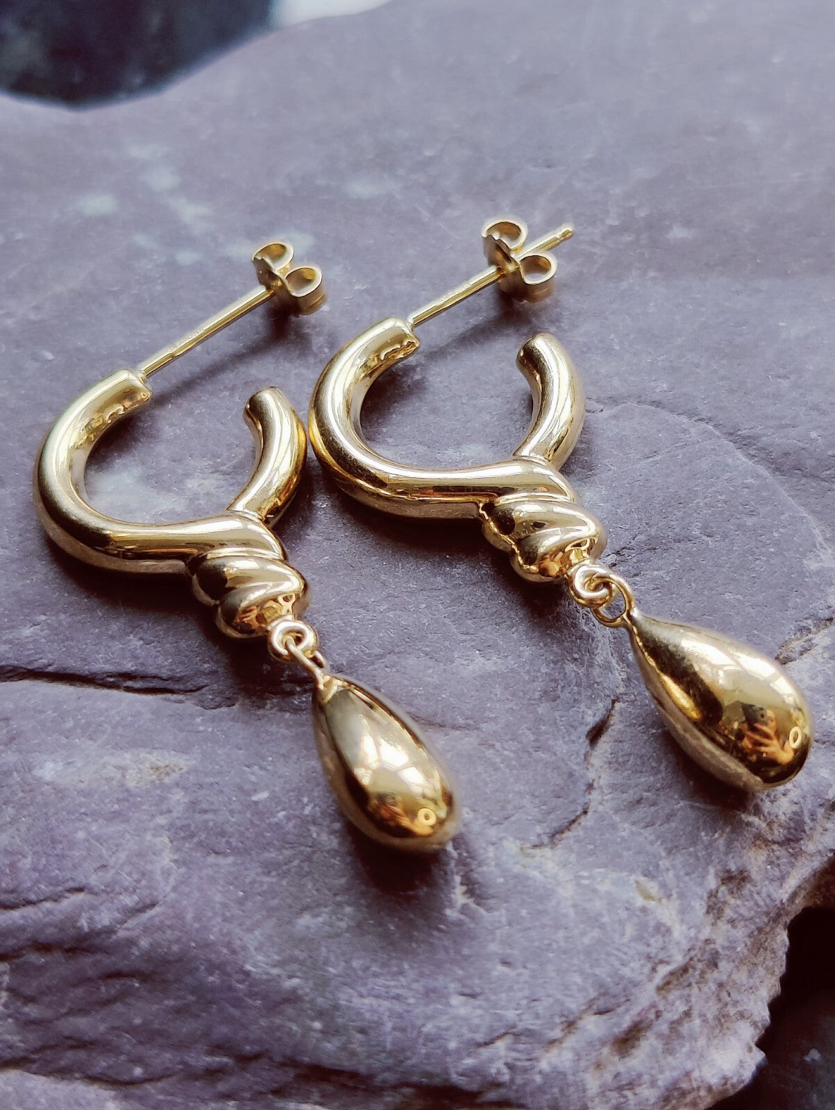 NEW 9ct Solid Yellow Gold Drop Dangling Earrings Studs Hallmarked 2.8grams