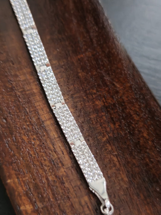 New Iced/Loaded Solid 9ct White Gold BRACELET 7.5inch C/Z Pave Hallmarked