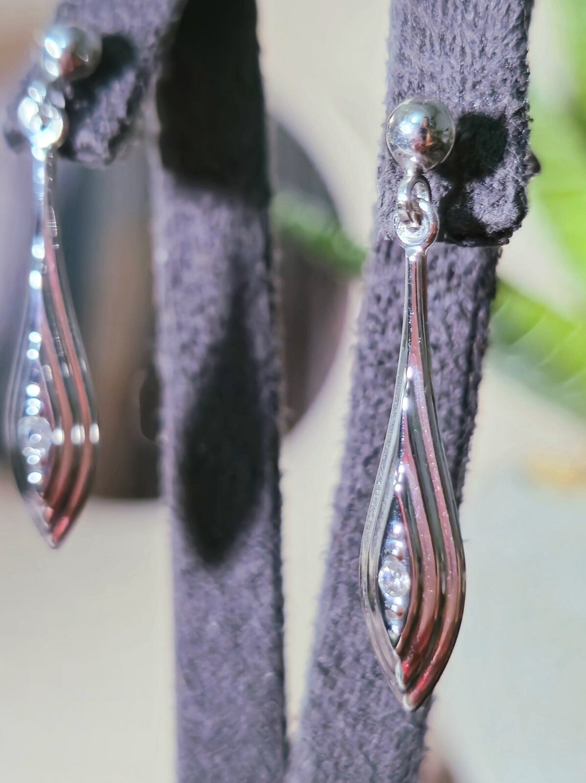 New 9ct White Gold Drop Dangling Earrings with CZ Butterfly Hallmarked Elegant