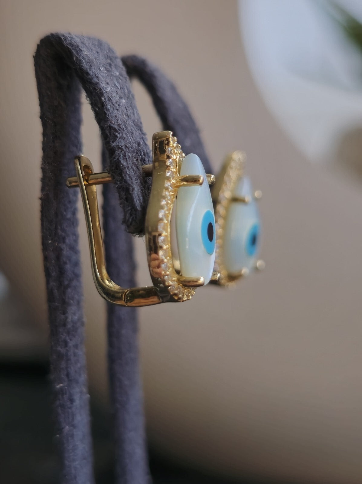 14k Yellow Gold Evil Eye Set of Ring and Earrings English Clasp