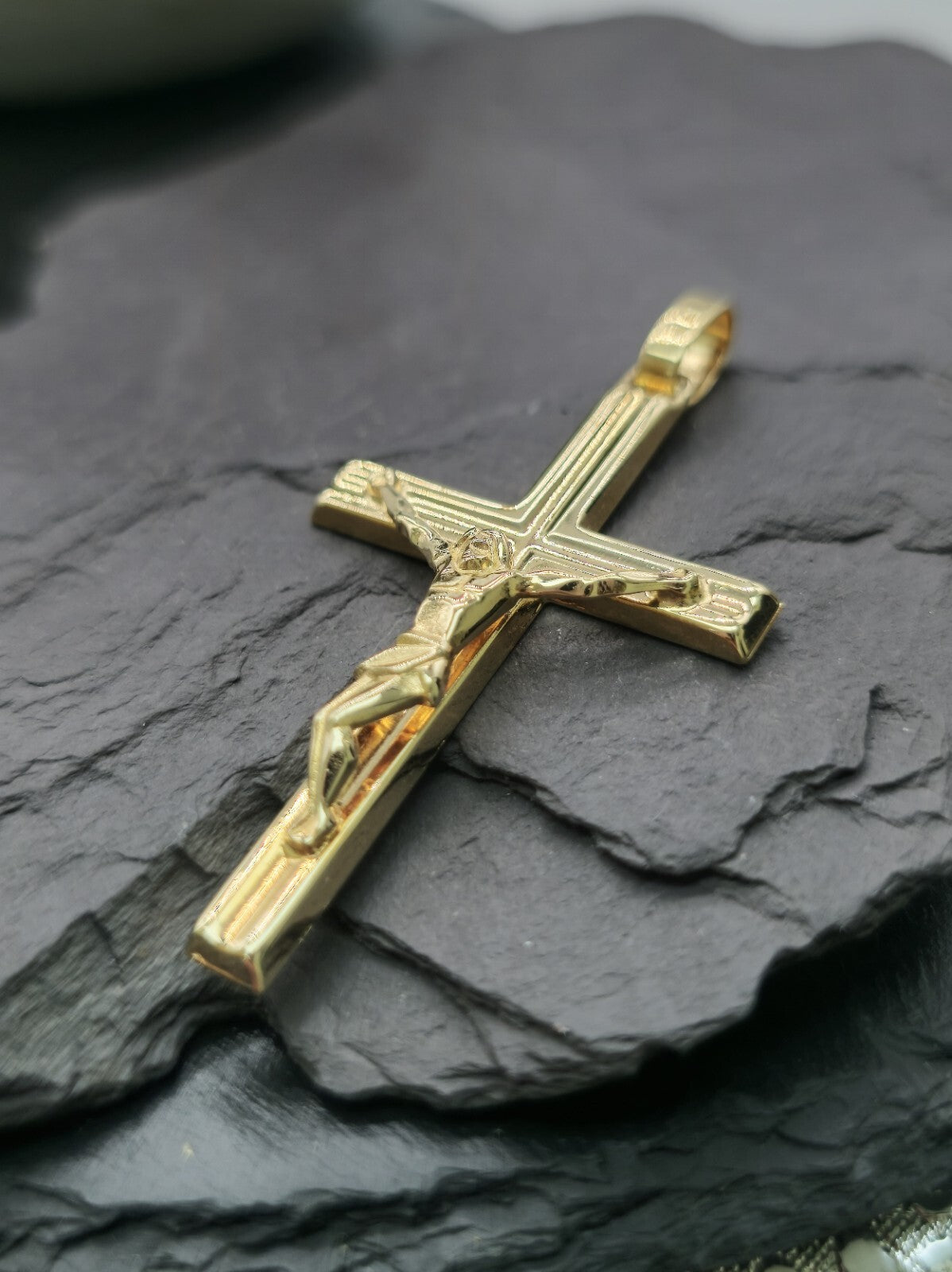New Solid 9ct Yellow Gold Square Cross with Jesus Pendant 50mm x 30mm Hallmarked