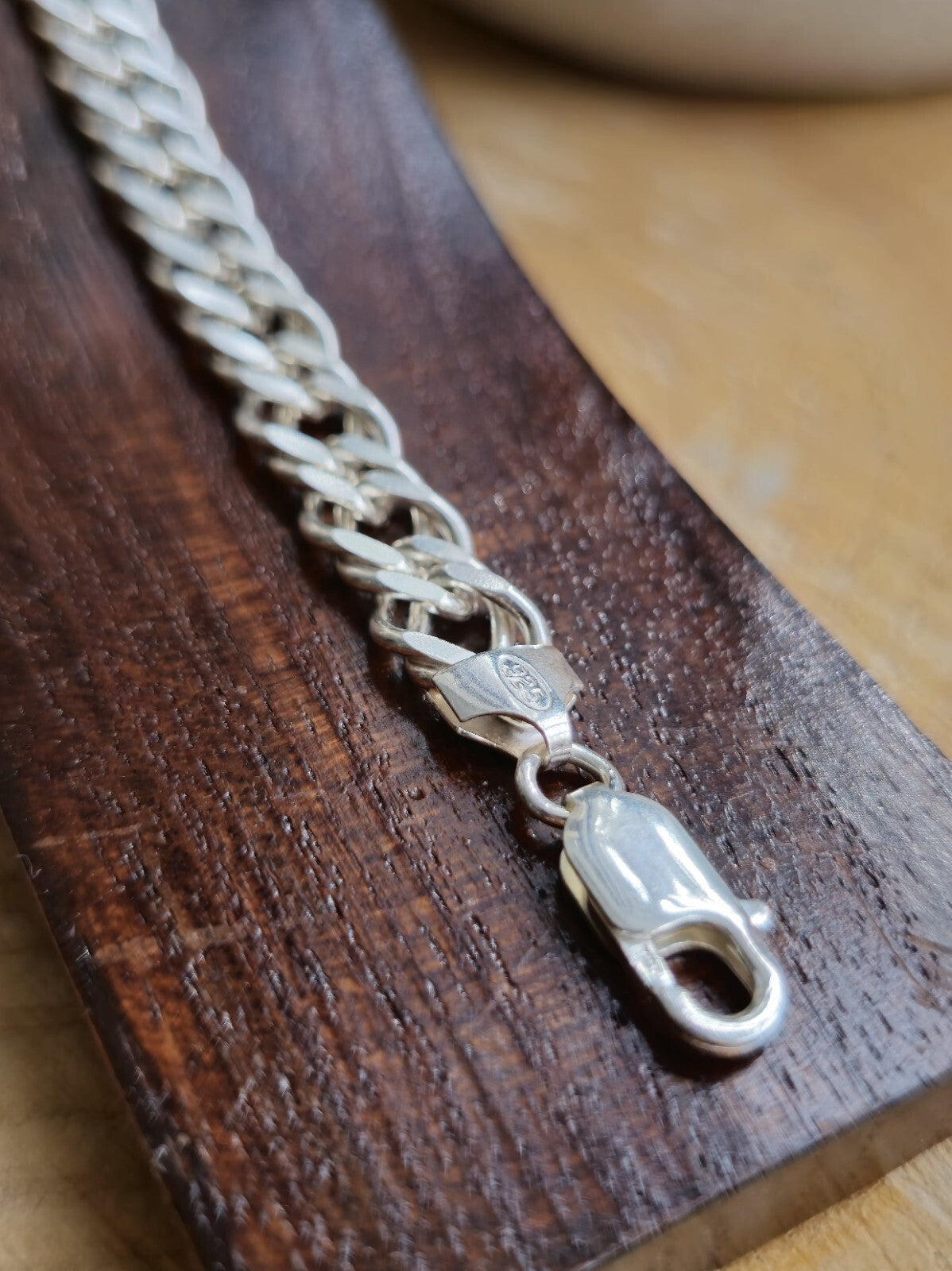 NEW 925 Sterling Silver Heavy Mens Chain Bracelet 18,5g Flat 9mm Double Link