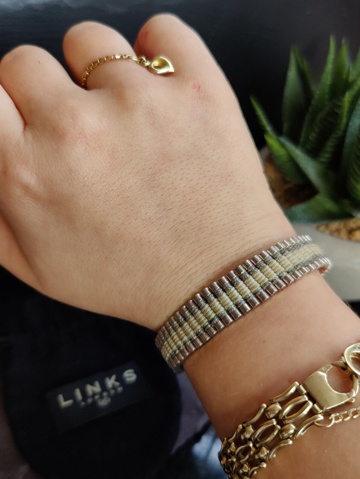 Links Of London 925 Sterling Silver Bar and Cord Friendship Bracelet