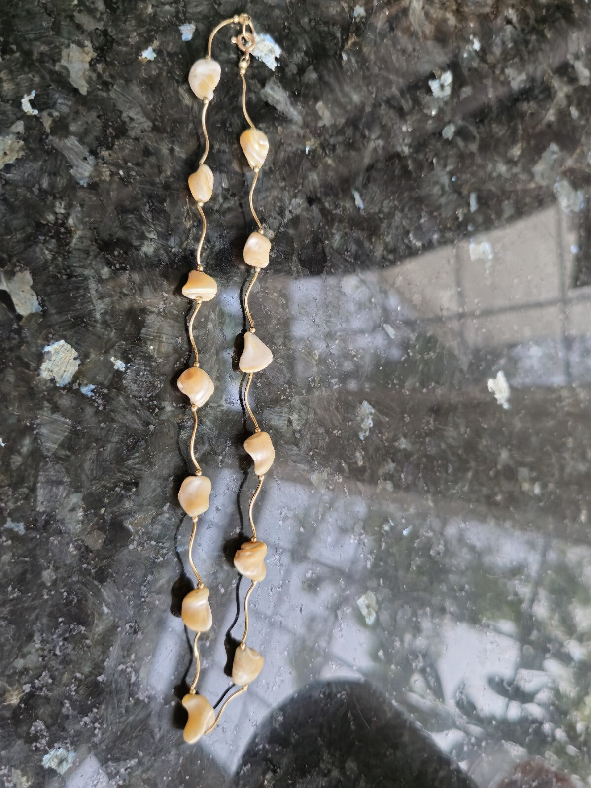 9K Yellow Gold Bars And Natural Baroque Pearls 18inch Necklace 16.5grams