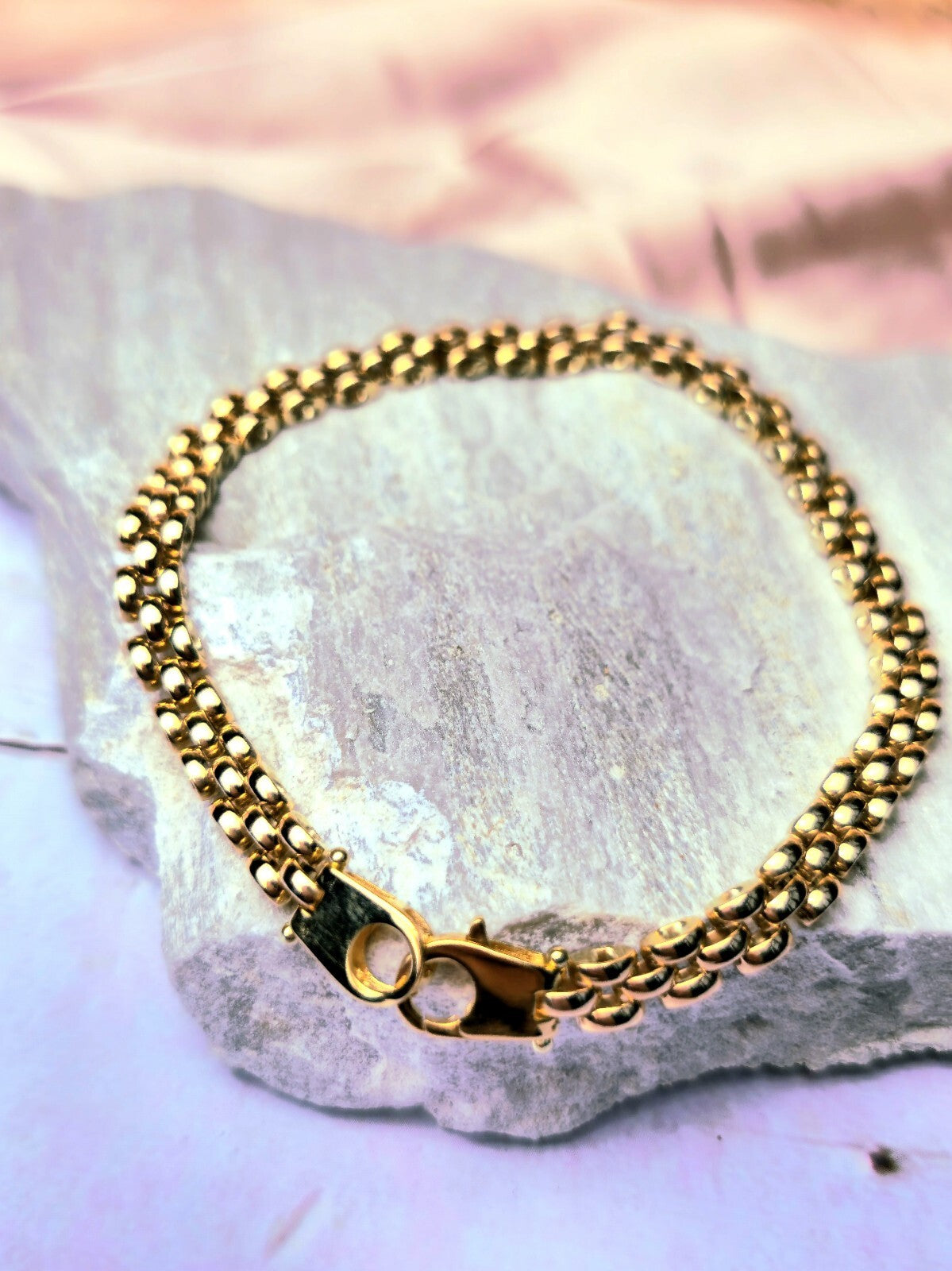 New 9ct Rose Gold Brick Link Bracelet Panthere Style Unisex 5mm Wide 7.5'' Long