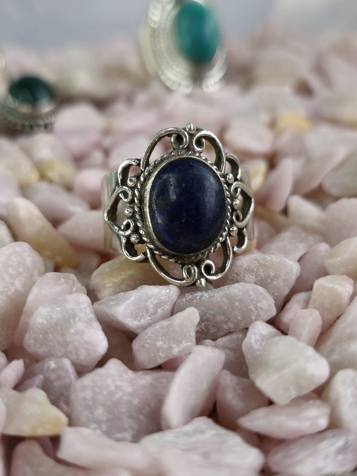 Vintage Like Sterling Silver Dress Cocktail Ring with Lapis Lazuli Oval size S