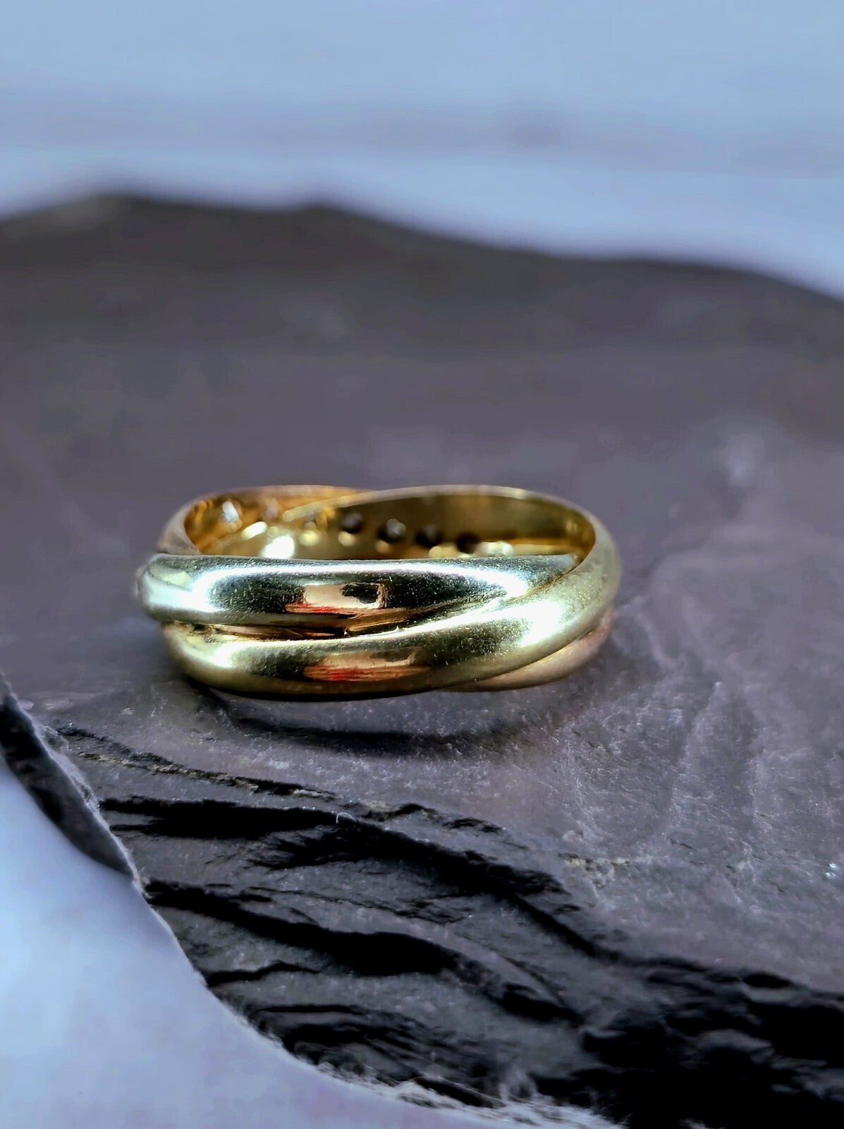 Solid 9ct Yellow Gold Half Eternity Ring Wedding Band Trinity Ring C/Z Size Q