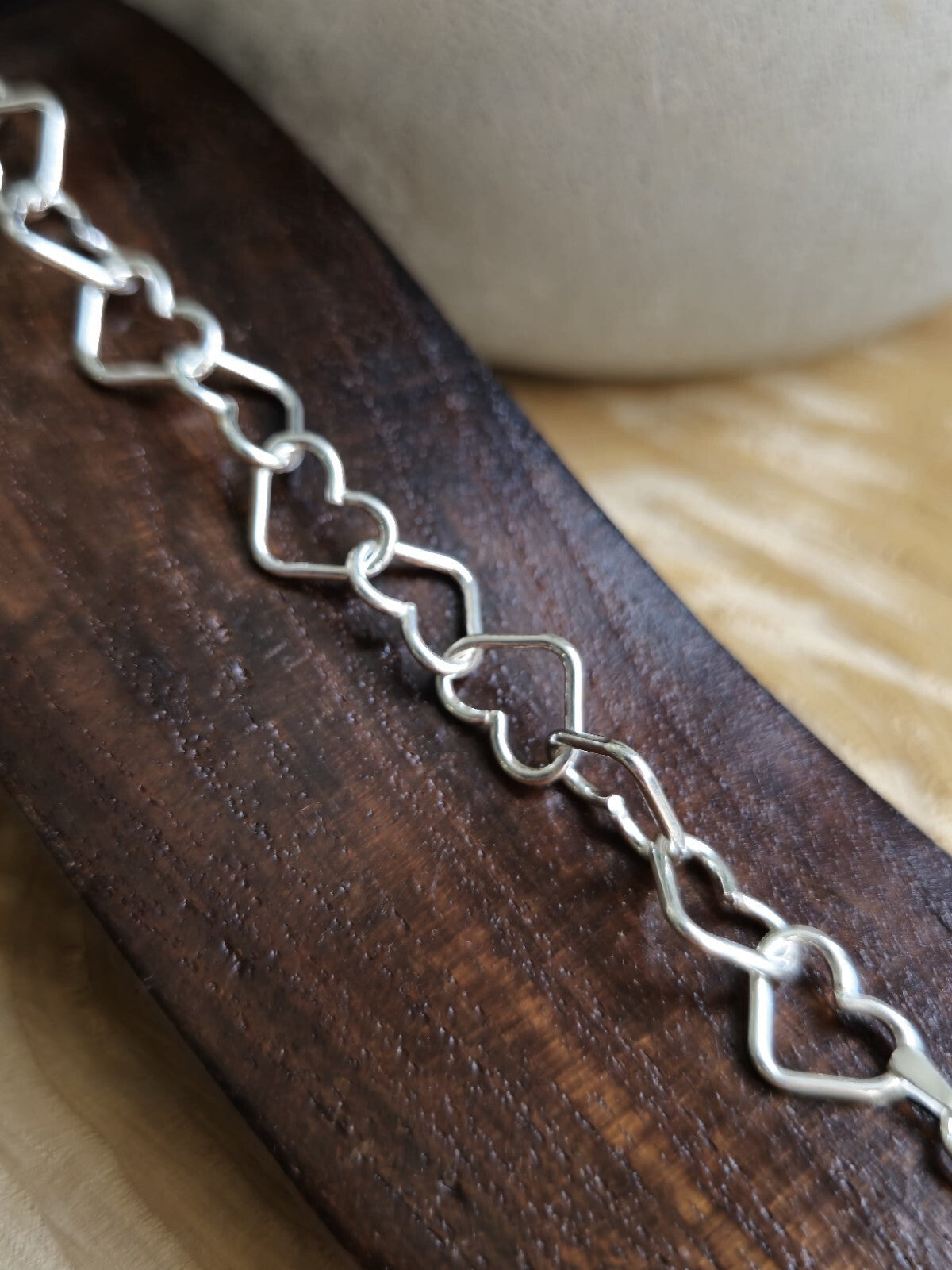 New 925 Sterling Silver Heart Link Bracelet 7.5inch 10mm 7.5grams Hallmarked