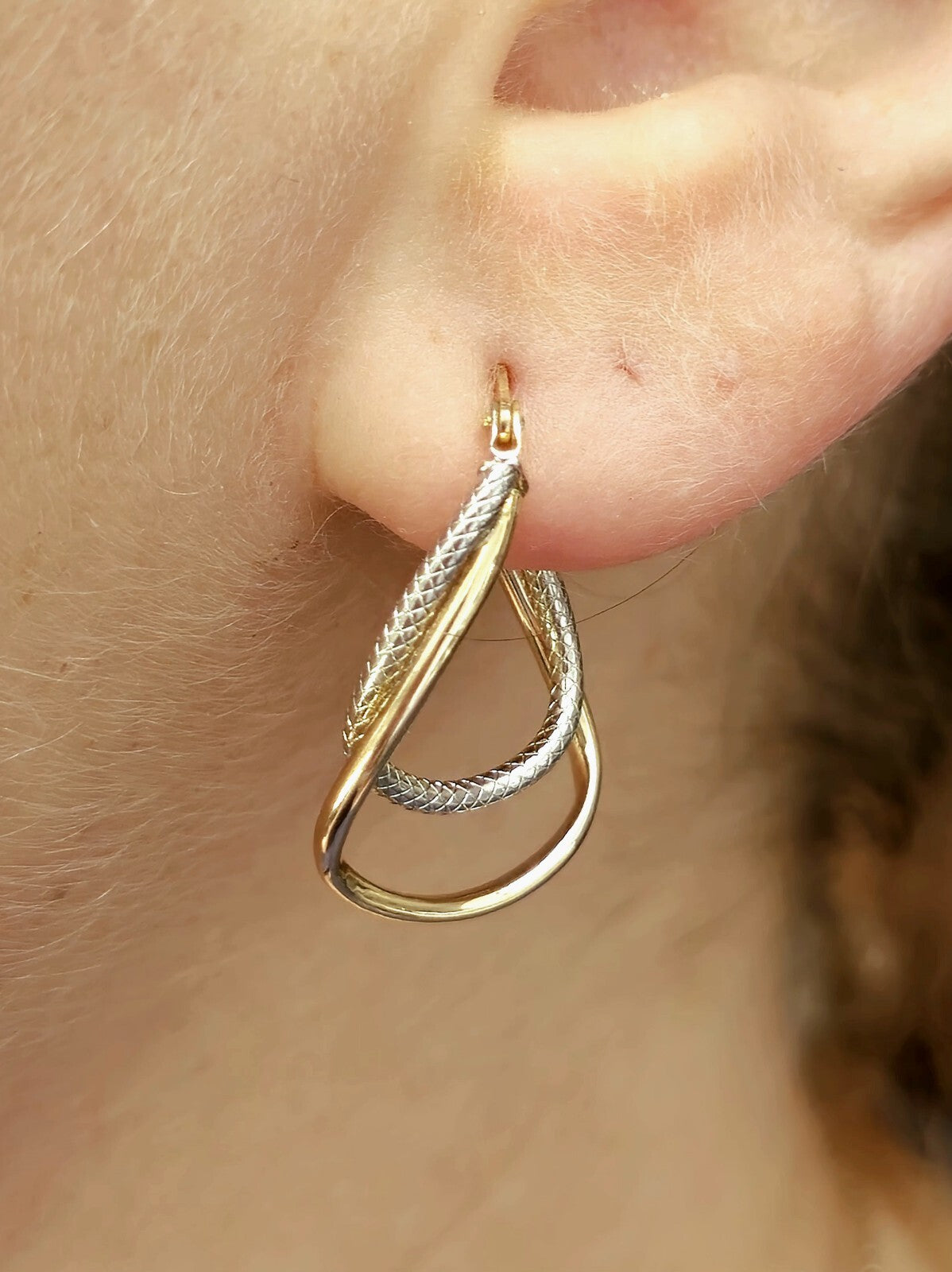 New 9ct Solid Yellow/White Gold Double Twisted Hoop Earrings Creole Hoops 25mm