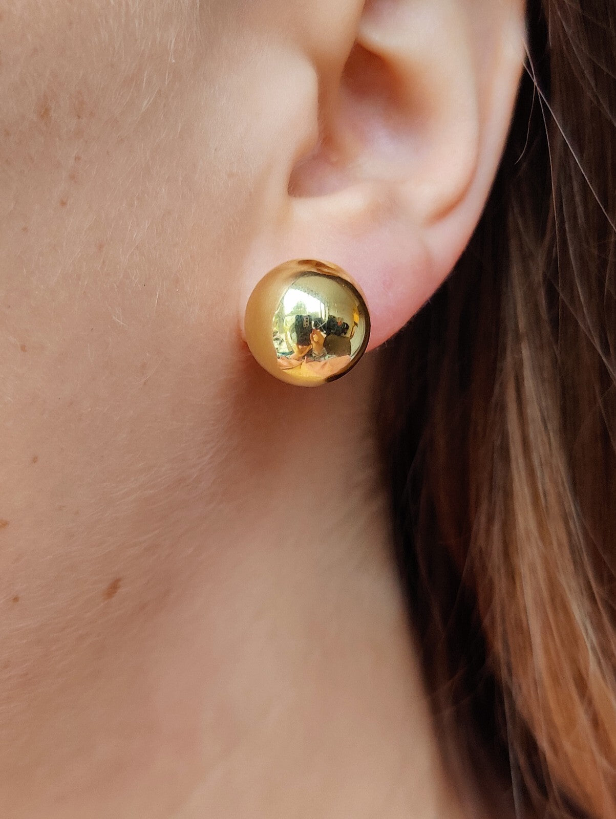 Double Ball Reversible 9K Yellow Gold Stud Earrings 8-14 mm Hallmarked Two Balls