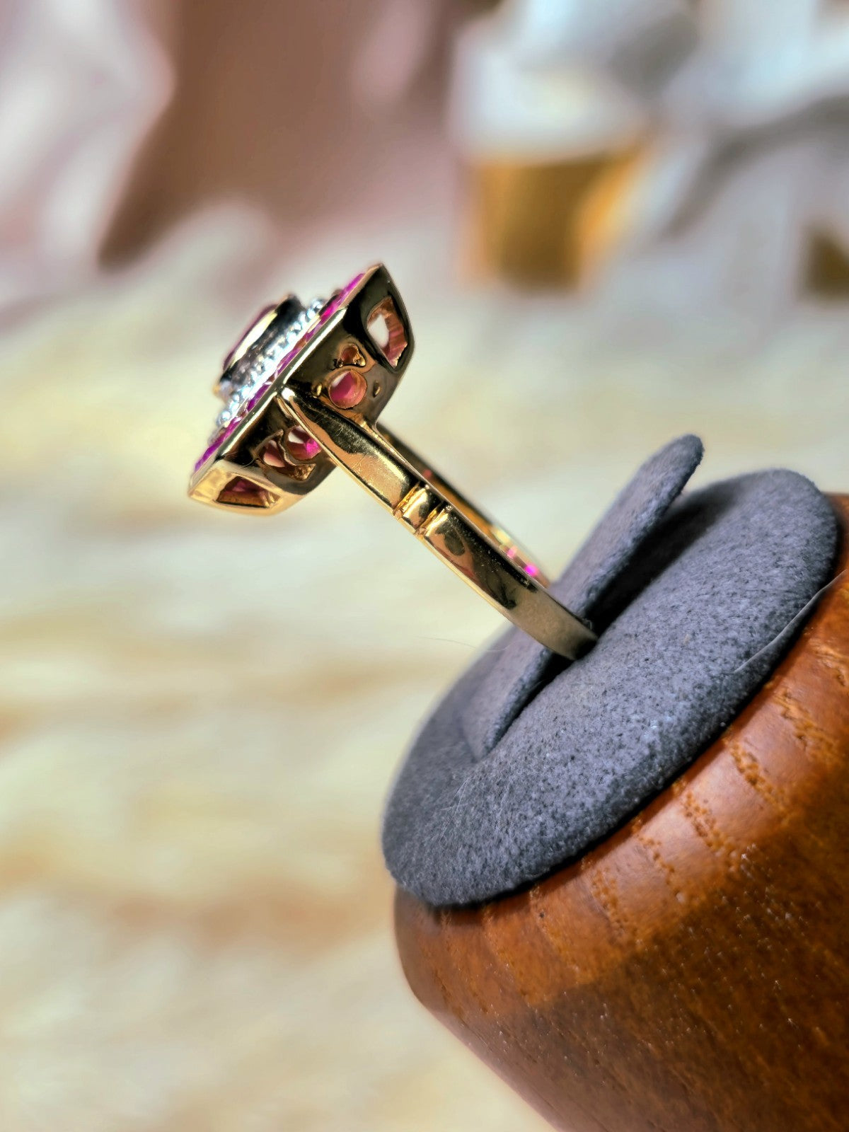 New 18ct Yellow Gold Coctail Square Ruby Ring with 1ct Oval Ruby