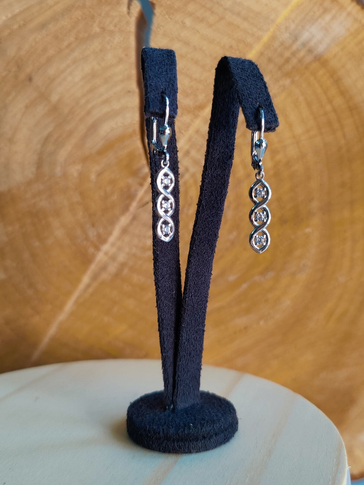 9ct White Gold triple Twist Drop Dangly Earrings with CZ Leverback Hallmarked