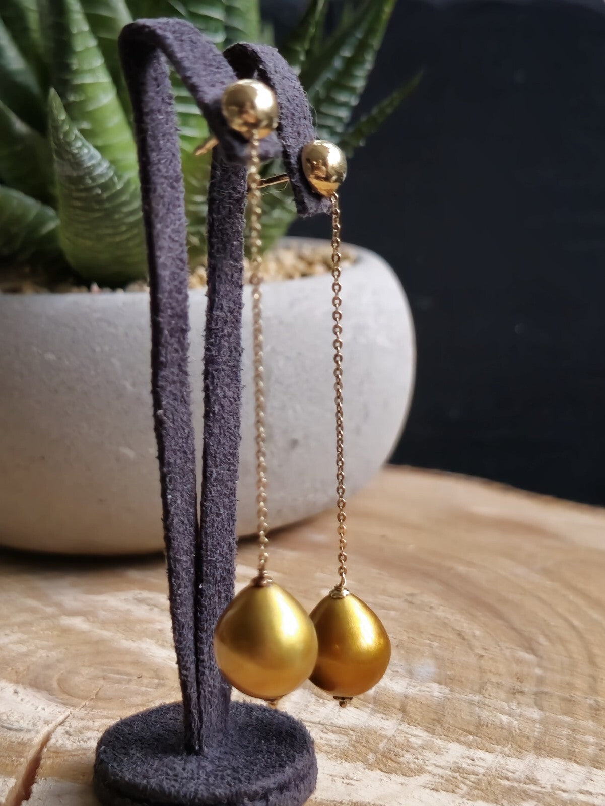Long Chain Drop Earrings in 14K Yellow Gold Yellow 8mm Baroque Pearls 73mm Long