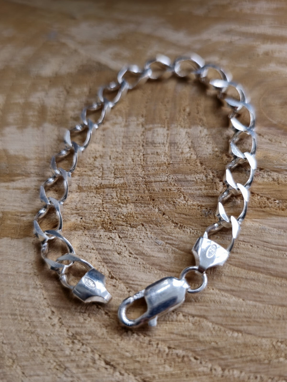 925 Sterling Silver Solid Chain Bracelet 11.5grams Curb Link 7mm 7,5 inch
