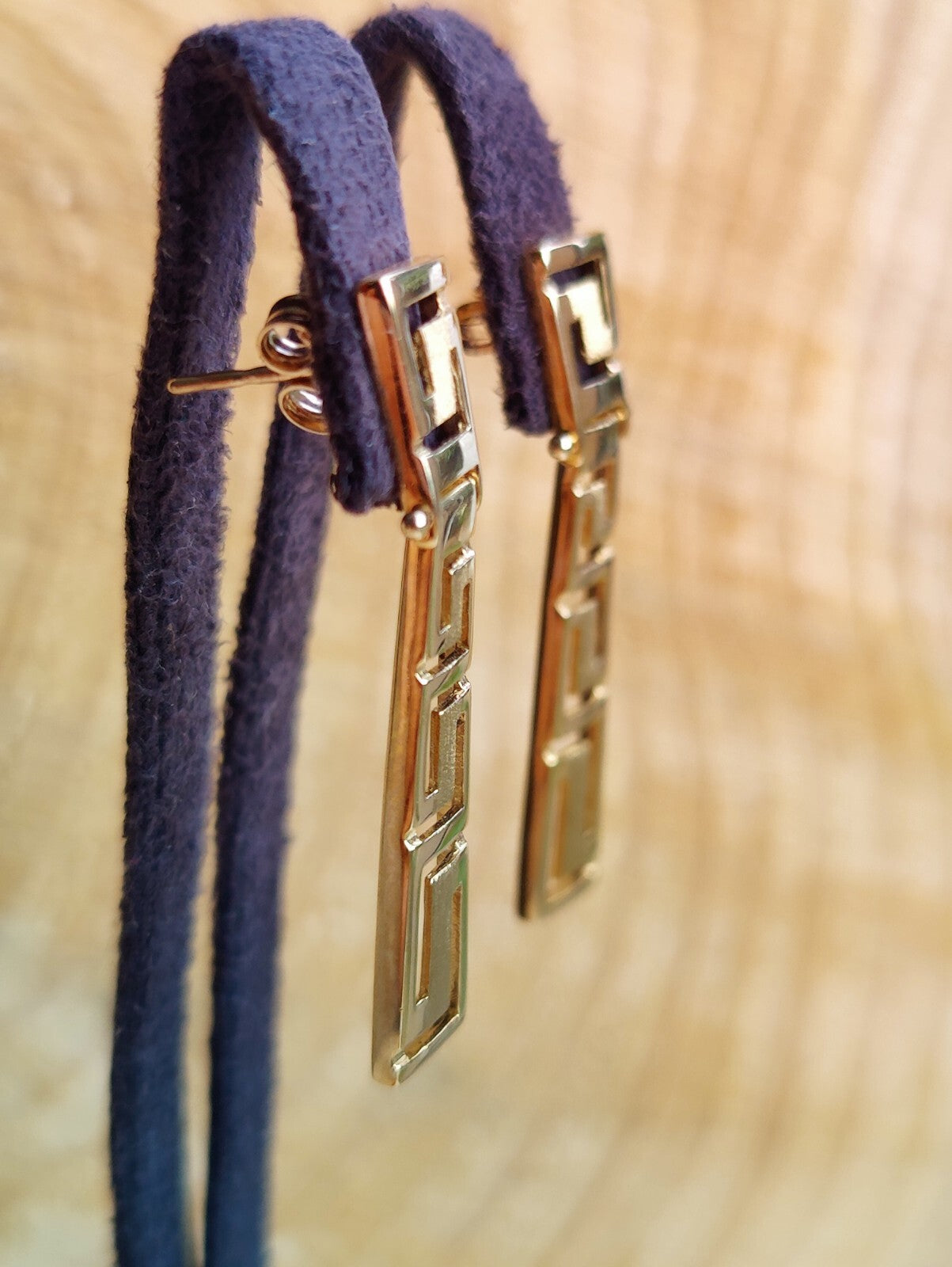 Solid 3.4grams Greek Key Earrings 9ct Yellow Gold Leverback Hallmarked