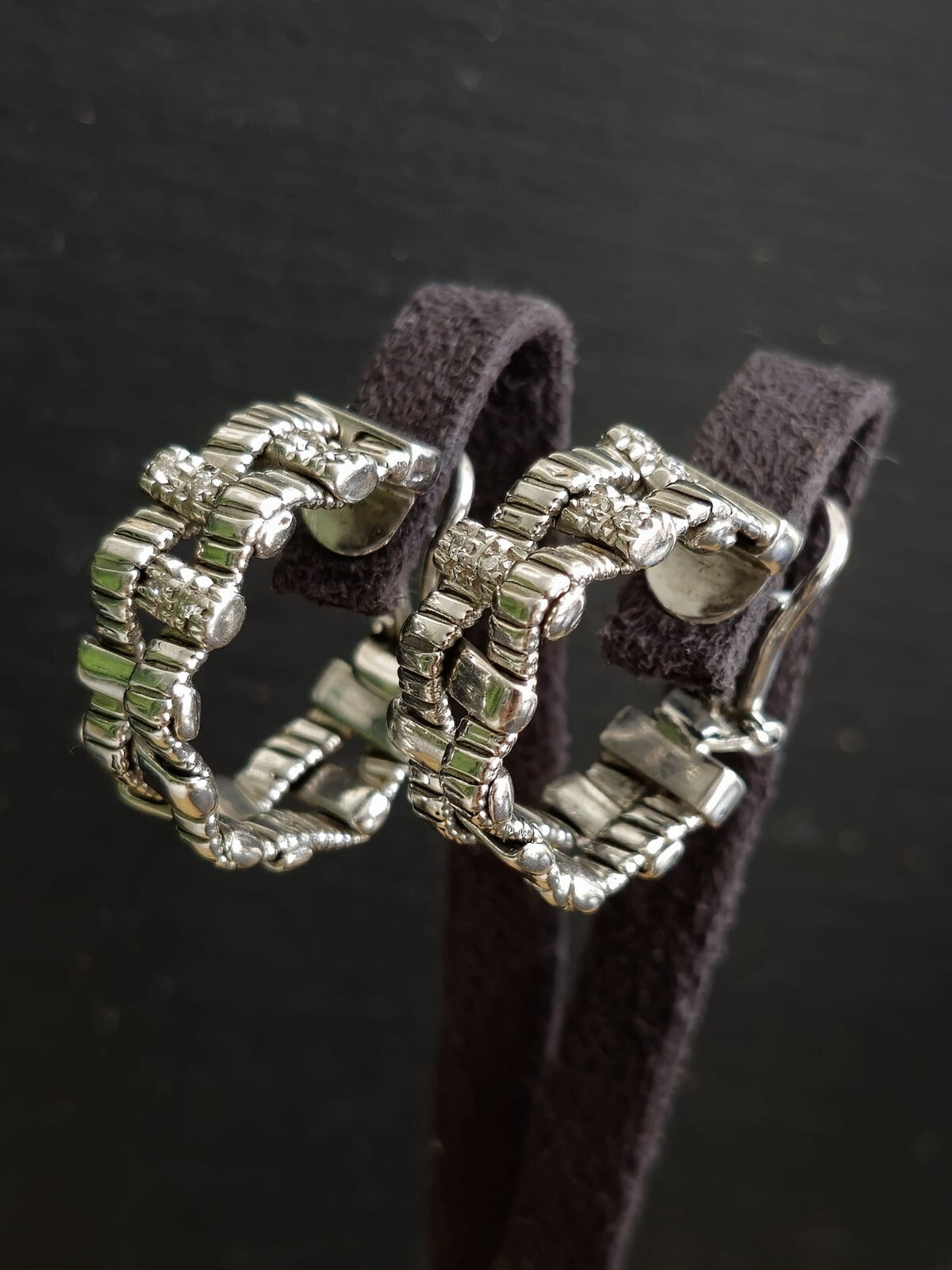 Solid 18k White Gold Jewellery Set of Diamond Bracelet and Earrings Heavy Hoops