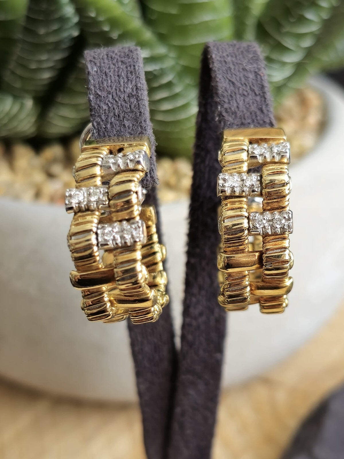 Solid 18k Yellow Gold Diamond Earrings 25mm Heavy Hoops 22 GRAMS Omega Clasp