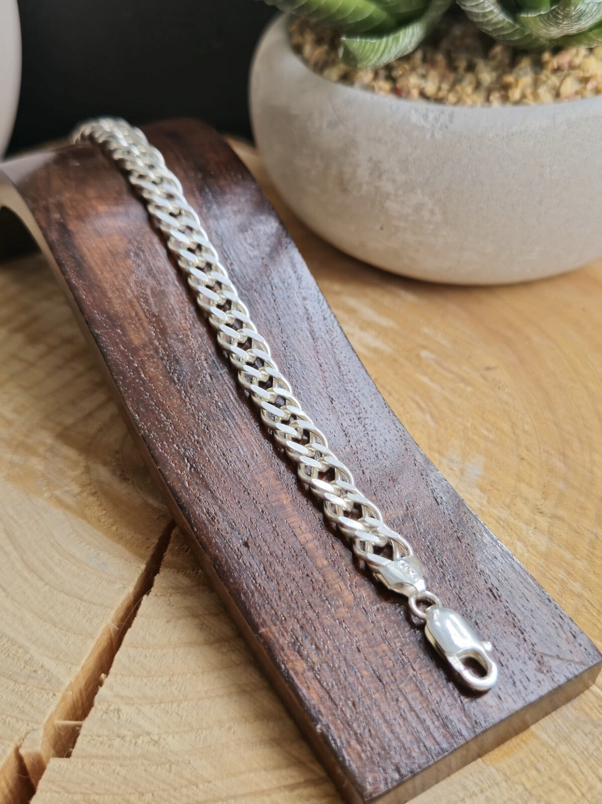 NEW 925 Sterling Silver Heavy Mens Chain Bracelet 18,5g Flat 9mm Double Link