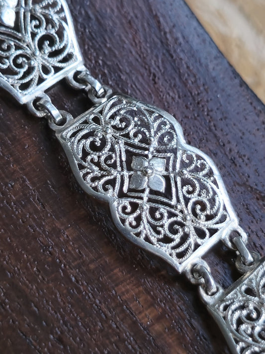 925 Sterling Silver Fancy Decor Bracelet Wide 14mm 7inch/18cm Hallmarked