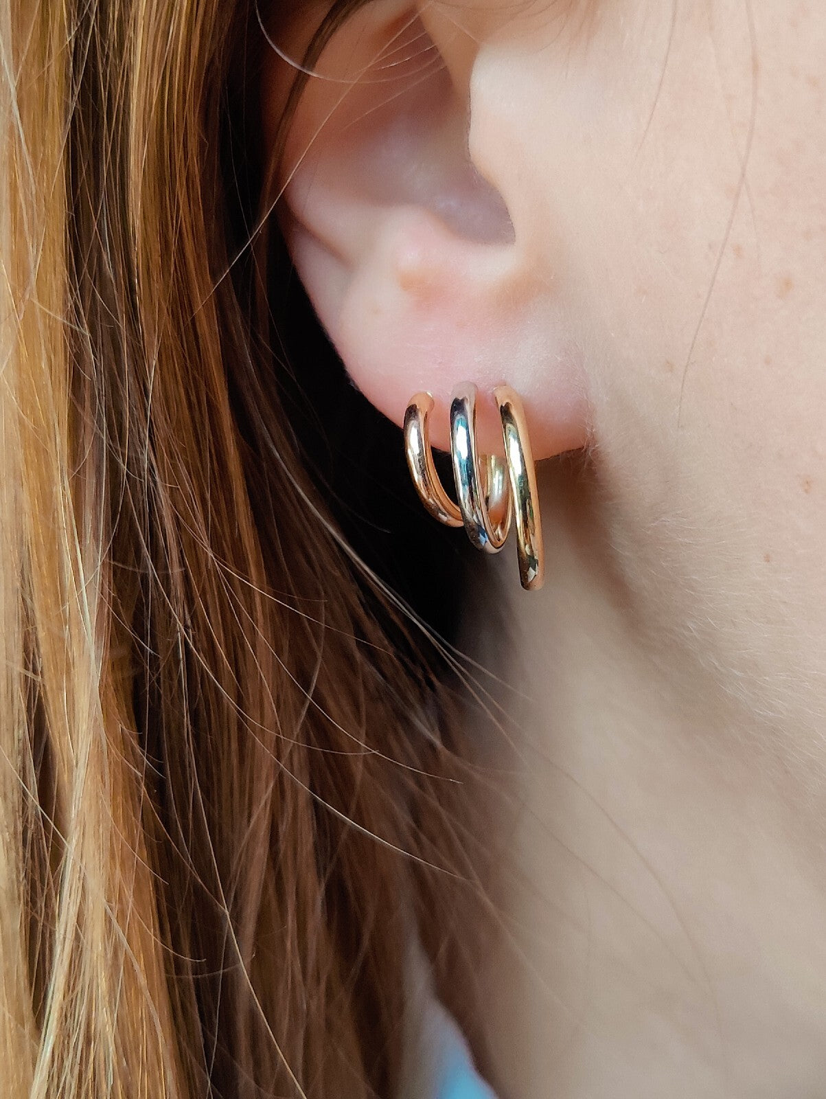 Solid 9ct Yellow/White/Rose Gold Hoop Earrings Trinity Three Colour New Circles