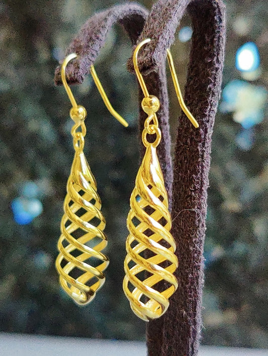 New Solid 9ct Yellow Gold Twisted Drop Earrings Hook Earrings 3 grams