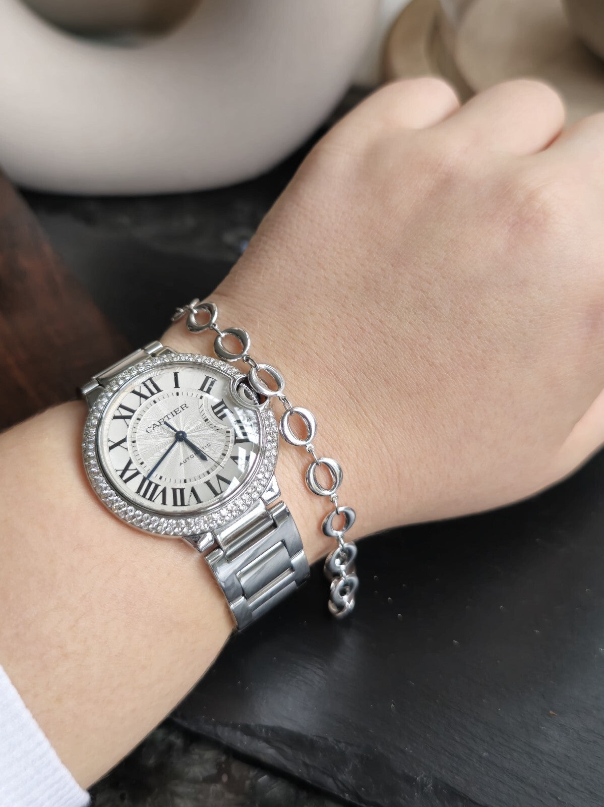 New Solid 9ct White Gold Circles Chain BRACELET 7.5inch Hallmarked Fancy