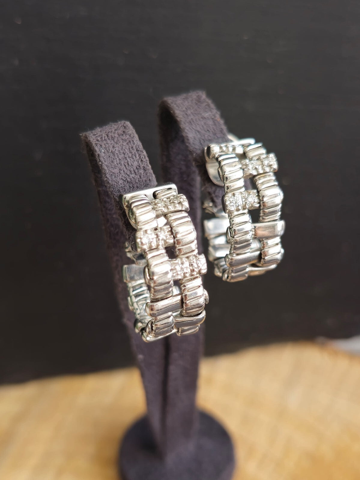 Solid 18k White Gold Jewellery Set of Diamond Bracelet and Earrings Heavy Hoops