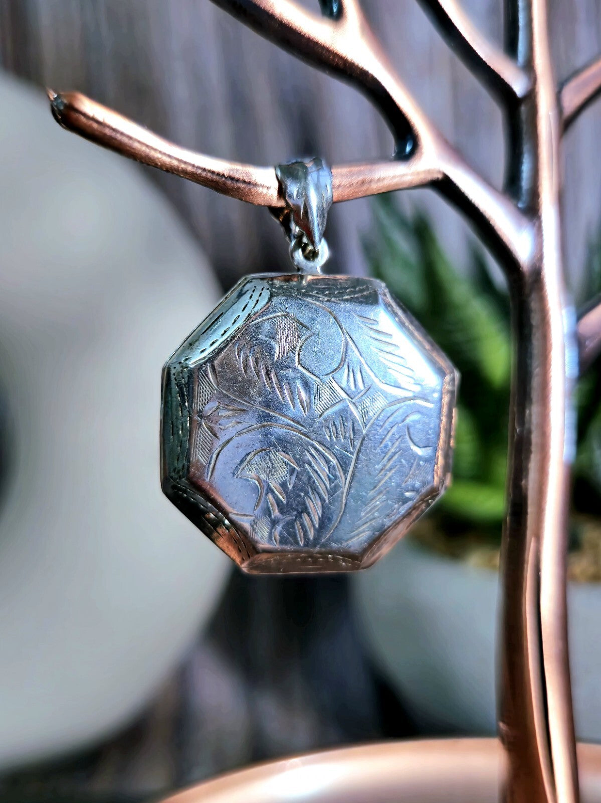 Vintage Octagon Locket Pendant, Silver 925 PERFECT FOR ENGRAVING 42mm