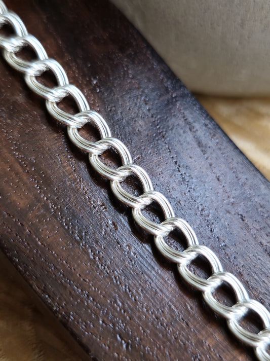 NEW 925 Sterling Silver Unisex Chain Bracelet 11,5g Flat 7.5mm Double Link