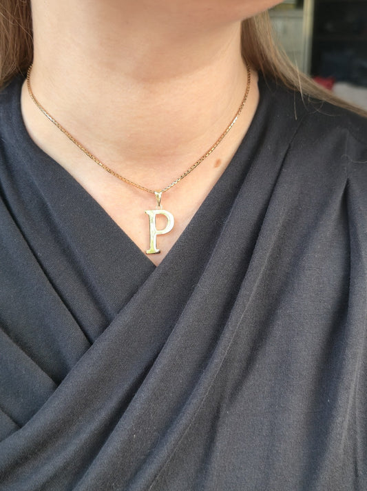 New 9K Yellow Gold Initial P Pendant Personalised 34mm Long Big Loop Hallmarked