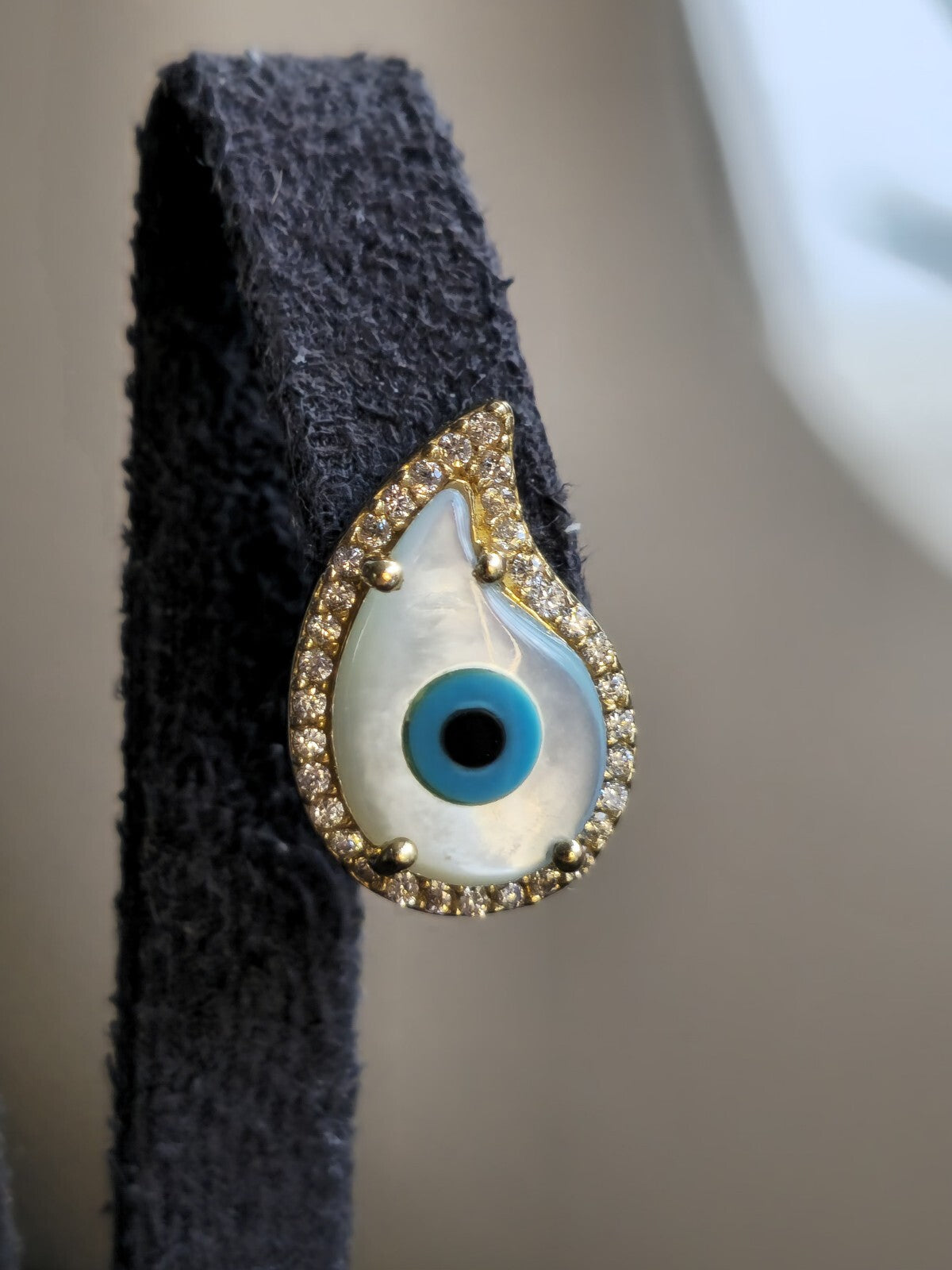 14k Yellow Gold Evil Eye Set of Ring and Earrings English Clasp