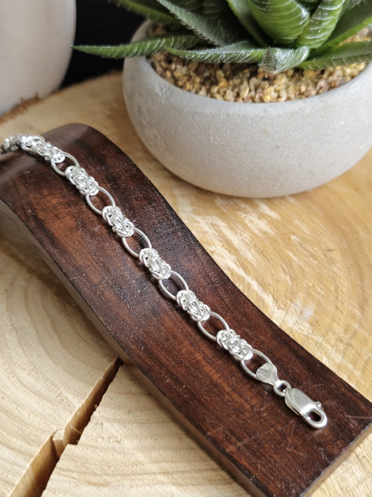 925 Sterling Silver Chunky Figaro Byzantine Chain Bracelet 8mm 17grams 19cm