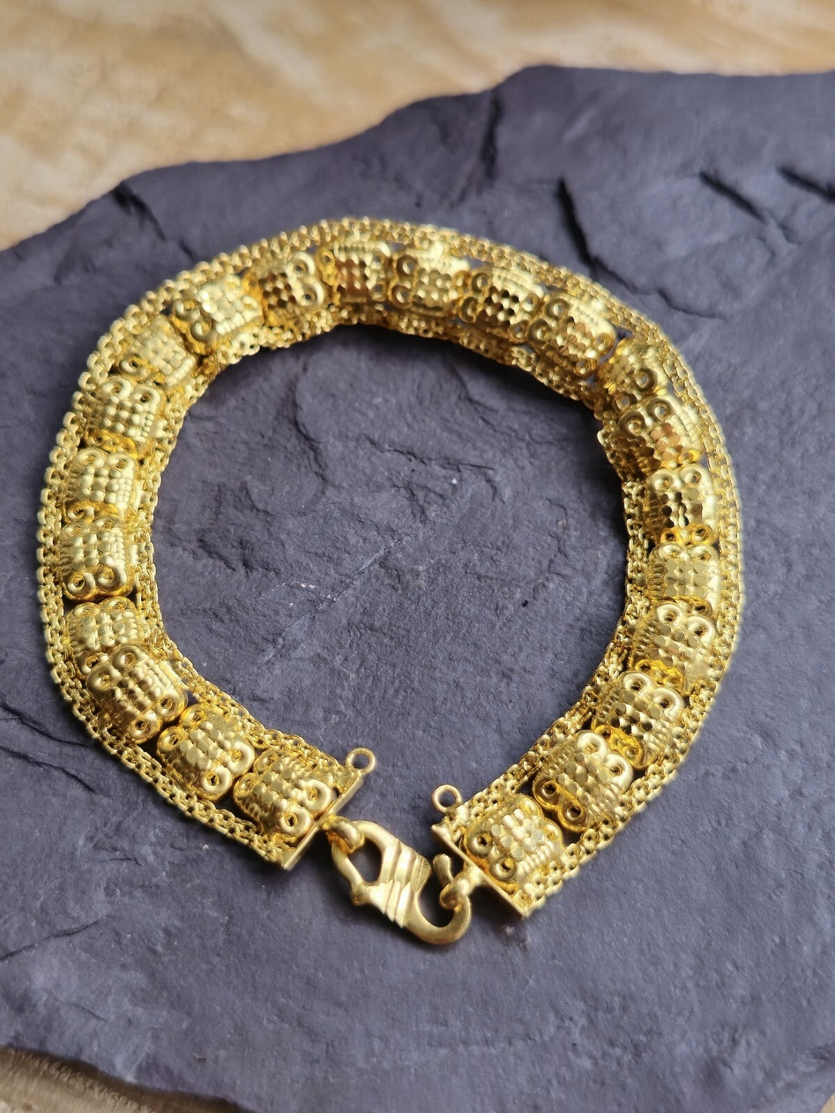 Solid 22ct Yellow Gold Fancy Chain BRACELET 7inch Hook Clasp HALLMARKED