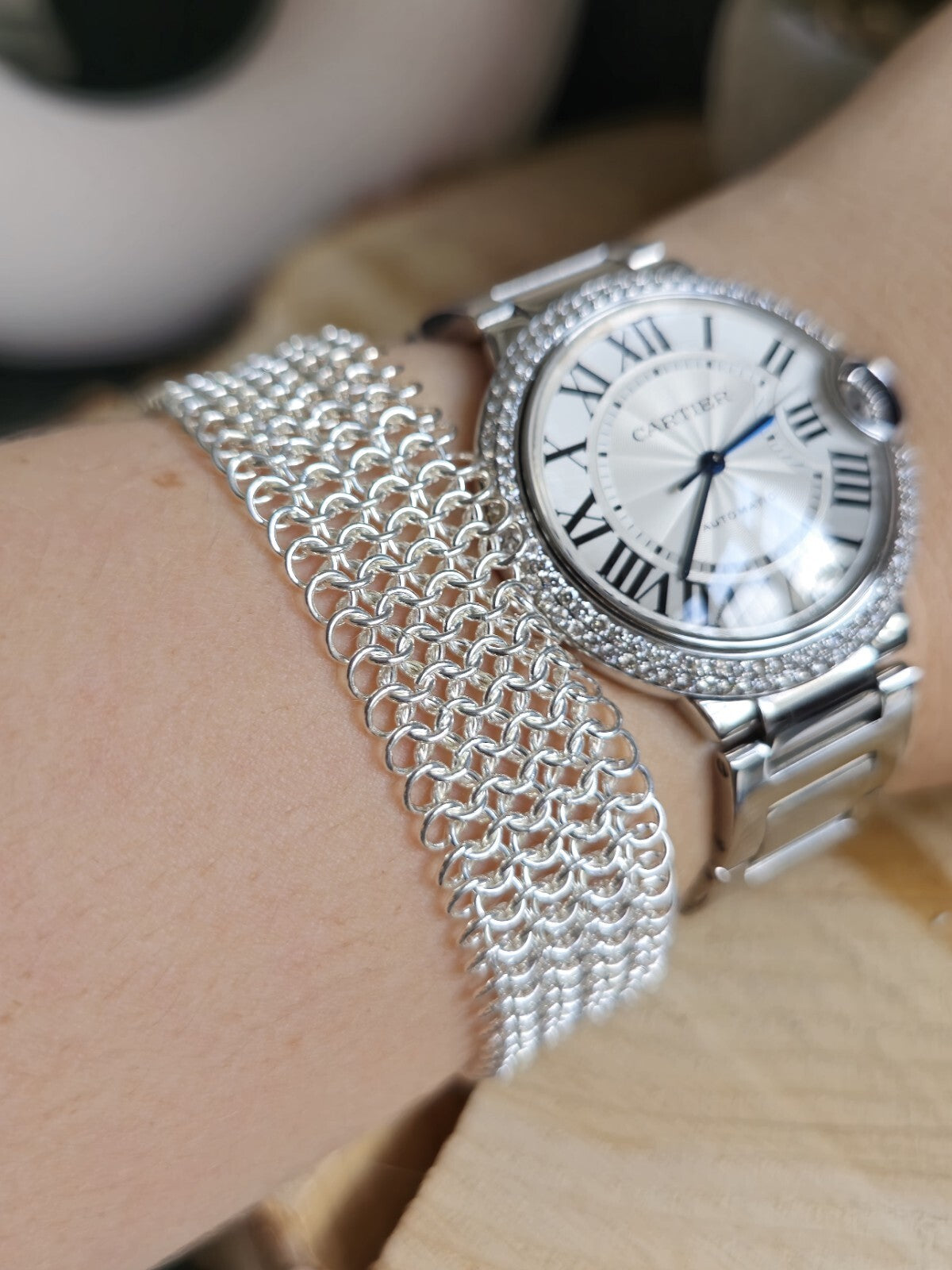Lovely New 925 Sterling Silver Wide Mesh Cuff Bracelet 19mm 25grams 7.5inch