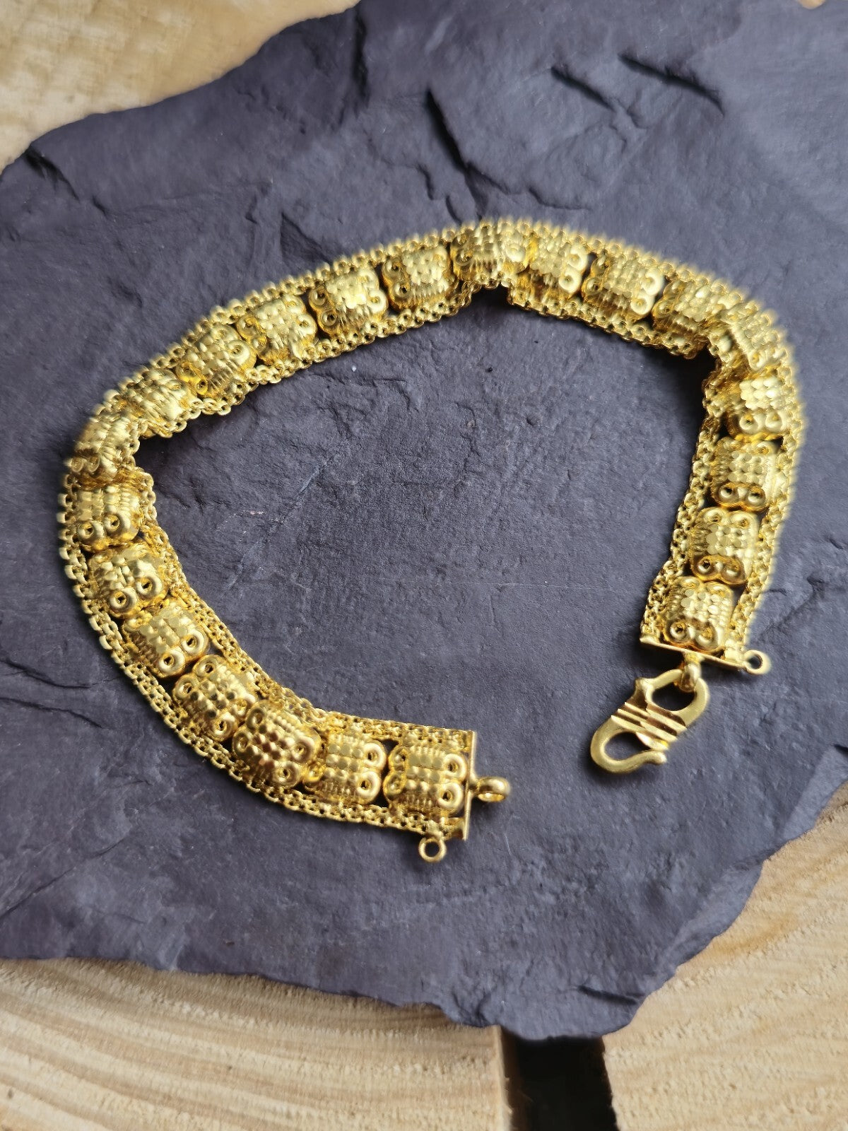 Solid 22ct Yellow Gold Fancy Chain BRACELET 7inch Hook Clasp HALLMARKED