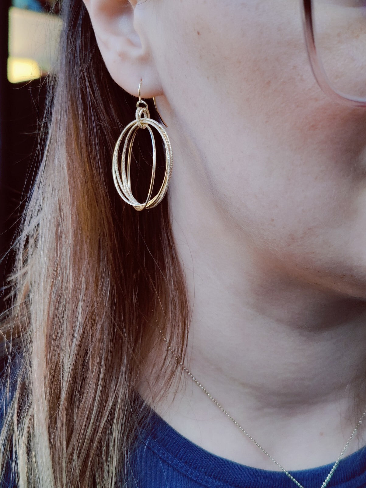 NEW 9ct Yellow Gold Solid Drop Dangling Earrings Circles Hallmarked