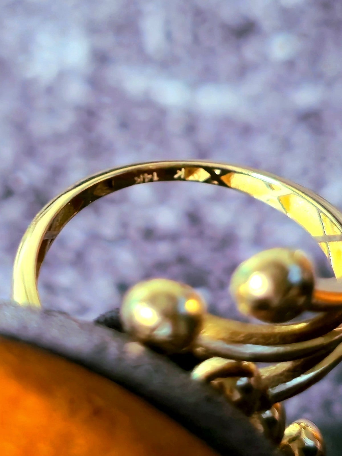 14K Yellow Gold Fancy Statement Design Ring Split Shank Diamond Cut Balls size M