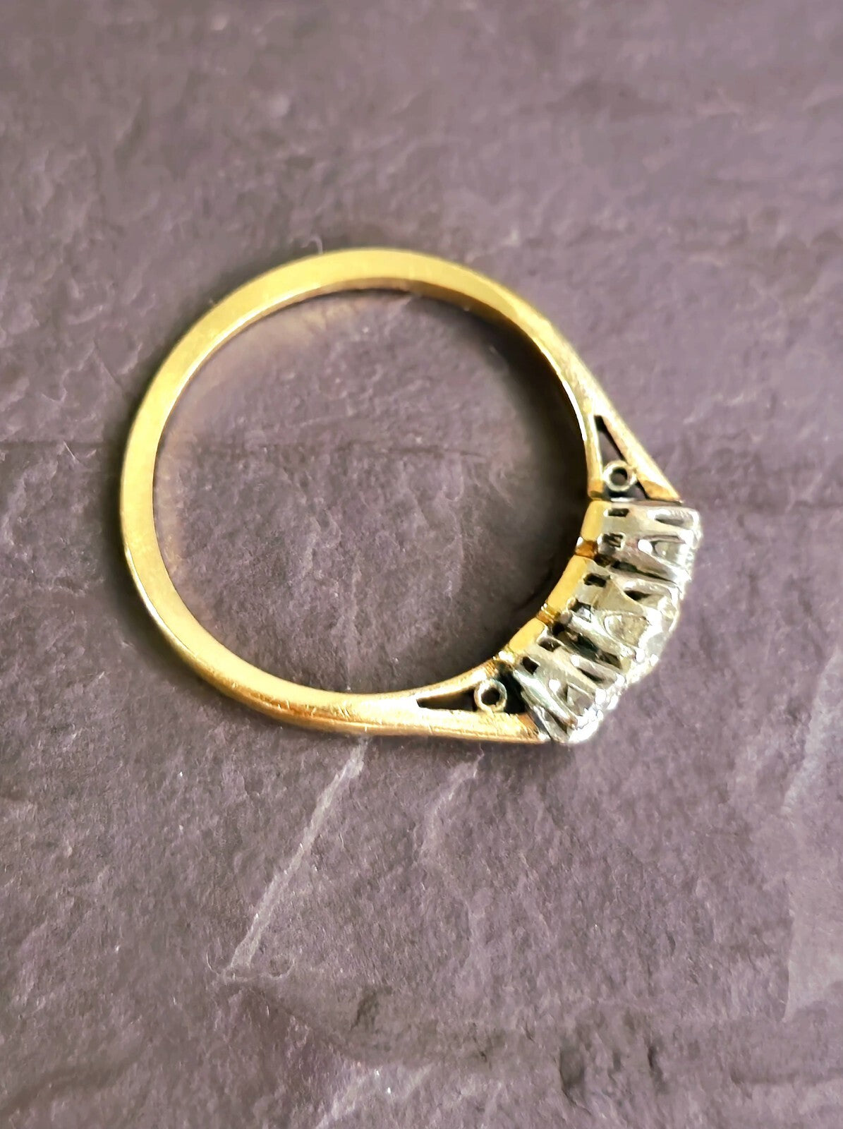 Solid 18ct Yellow Gold & Platinum Trilogy 0.40ct Diamond Ring, H, VS1-VS2 Size M