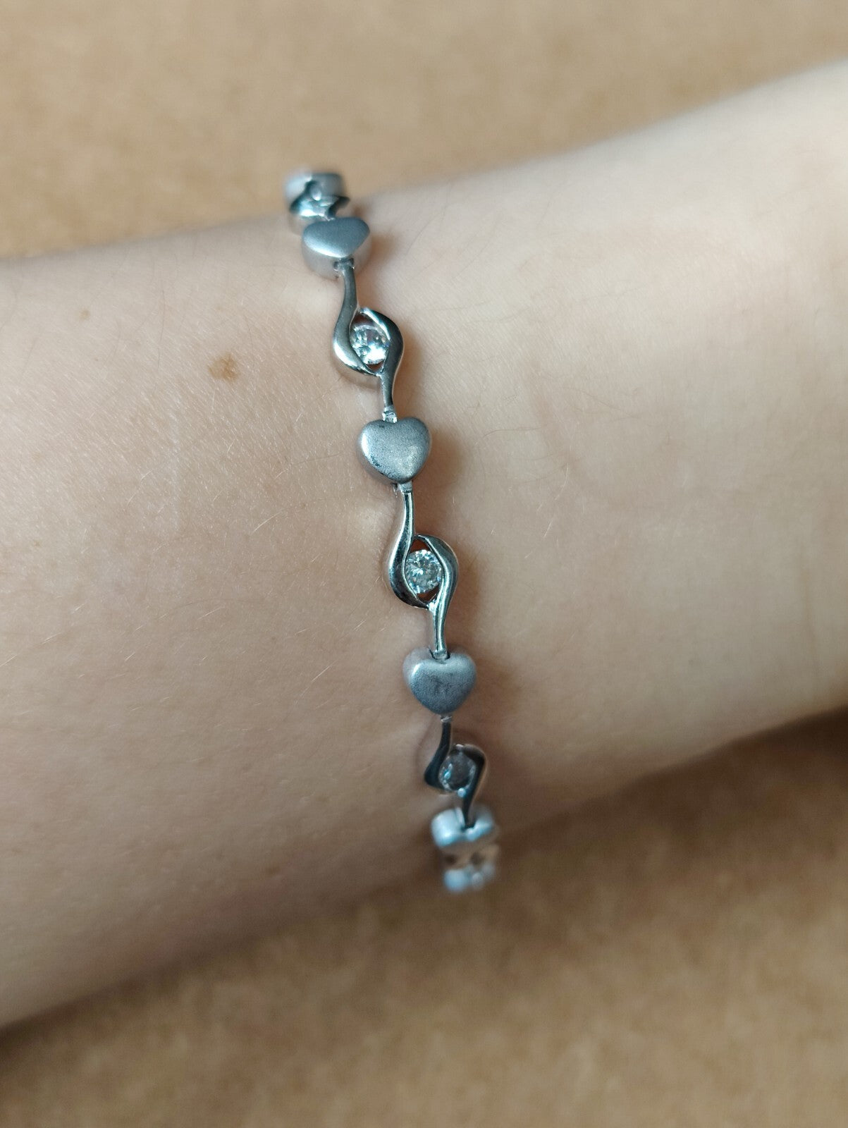SILVER 925 CZ STONES FANCY DESIGN HEARTS MATT FINISH BRACELET HALLMARKED