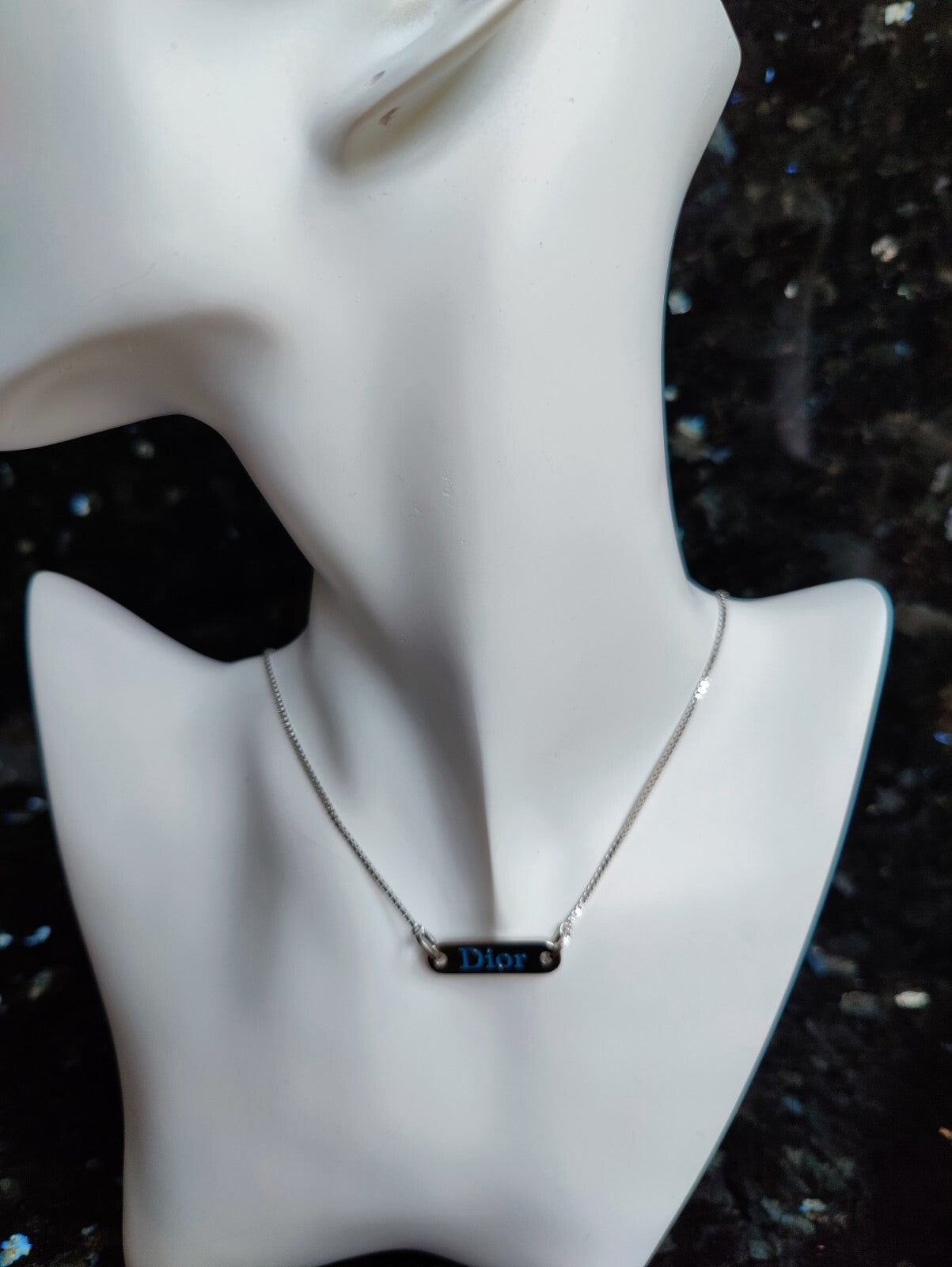 Dior Necklace Blue Logo Silver Tag Monogram Discontinued Rare Vintage