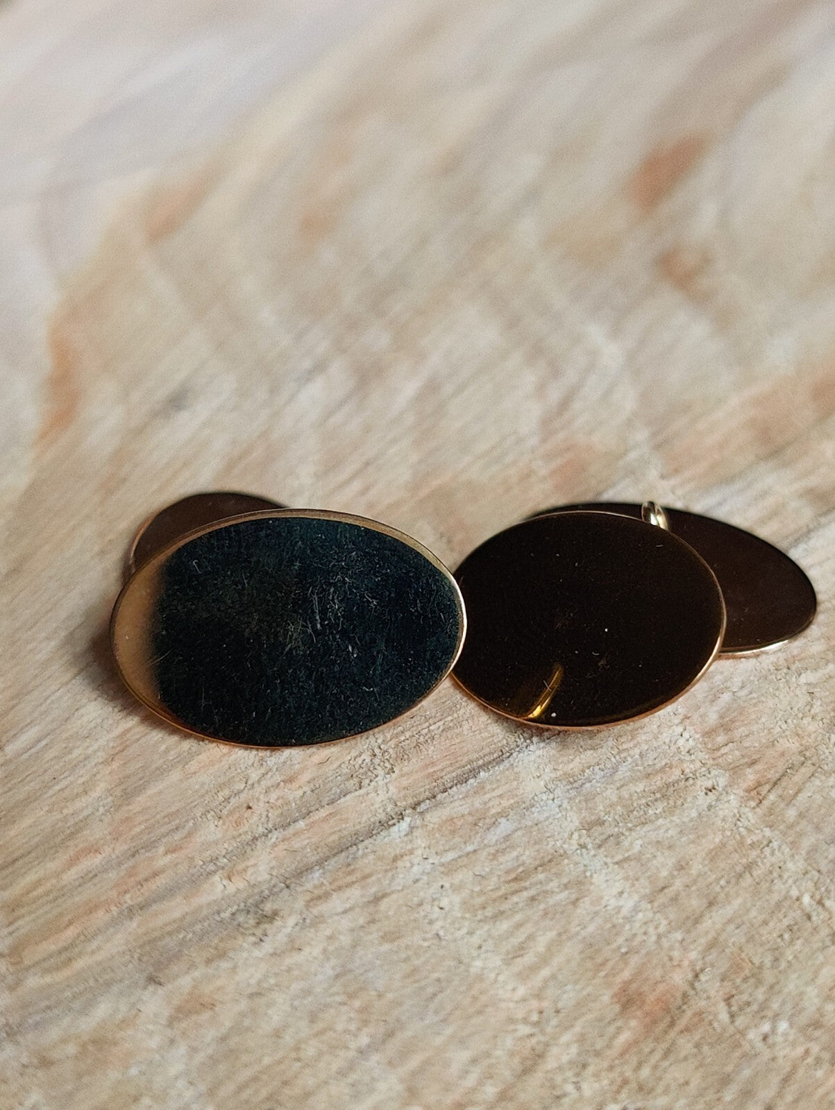 Vintage 9ct Solid Yellow Gold Classic Oval Cufflinks Engraved G.Z 4.75gram Chain